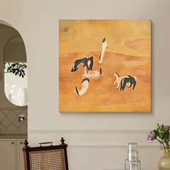 常玉《群馬》法式中古風餐廳裝飾畫中國風復古客廳掛畫臥室壁畫