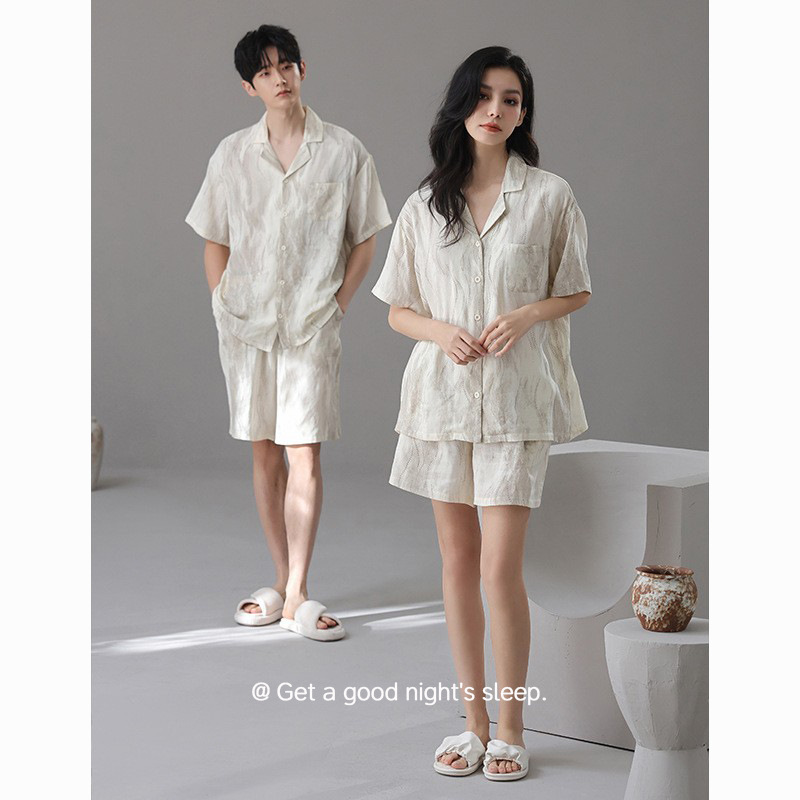 [Bamboo Fiber] Summer New Couple Pajamas Cardigan Short-Sleeved Shorts Light and Soft Men's and Women's Home Clothes Set