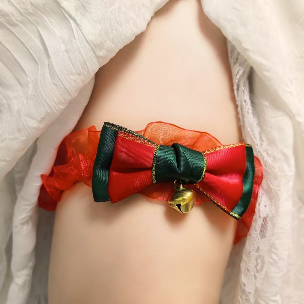New Christmas Bell Red and Green Silks and Satins Bow Red Elastic Socks European and American Fashion Christmas Leg Rings