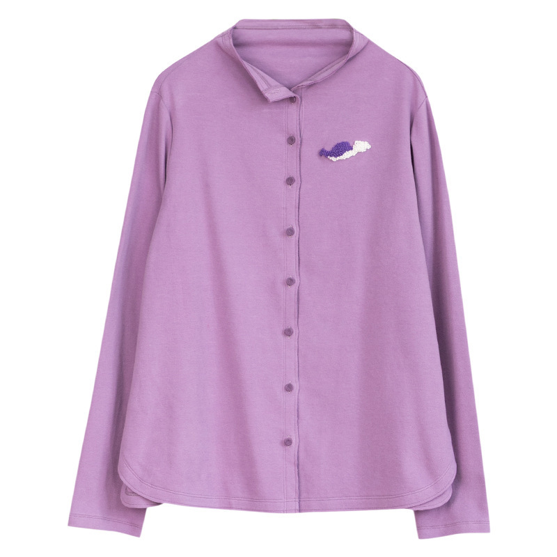 2025 New Design Women's Soft and Skin-Friendly Casual Rust Flower Versatile Small Stand-Up Collar Artistic and Comfortable Cotton Shirt