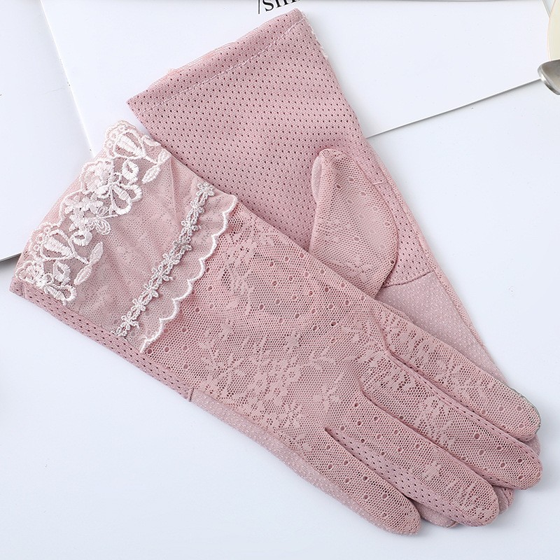 Guantes de protección solar de primavera y verano guantes de pantalla táctil de encaje conducción de las mujeres transpirable al aire libre protección solar guantes de equitación