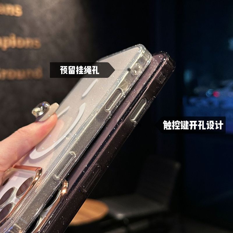 电镀镜框金光闪粉适用iPhone17手机壳亚克力透明磁吸苹果16保护套|undefined