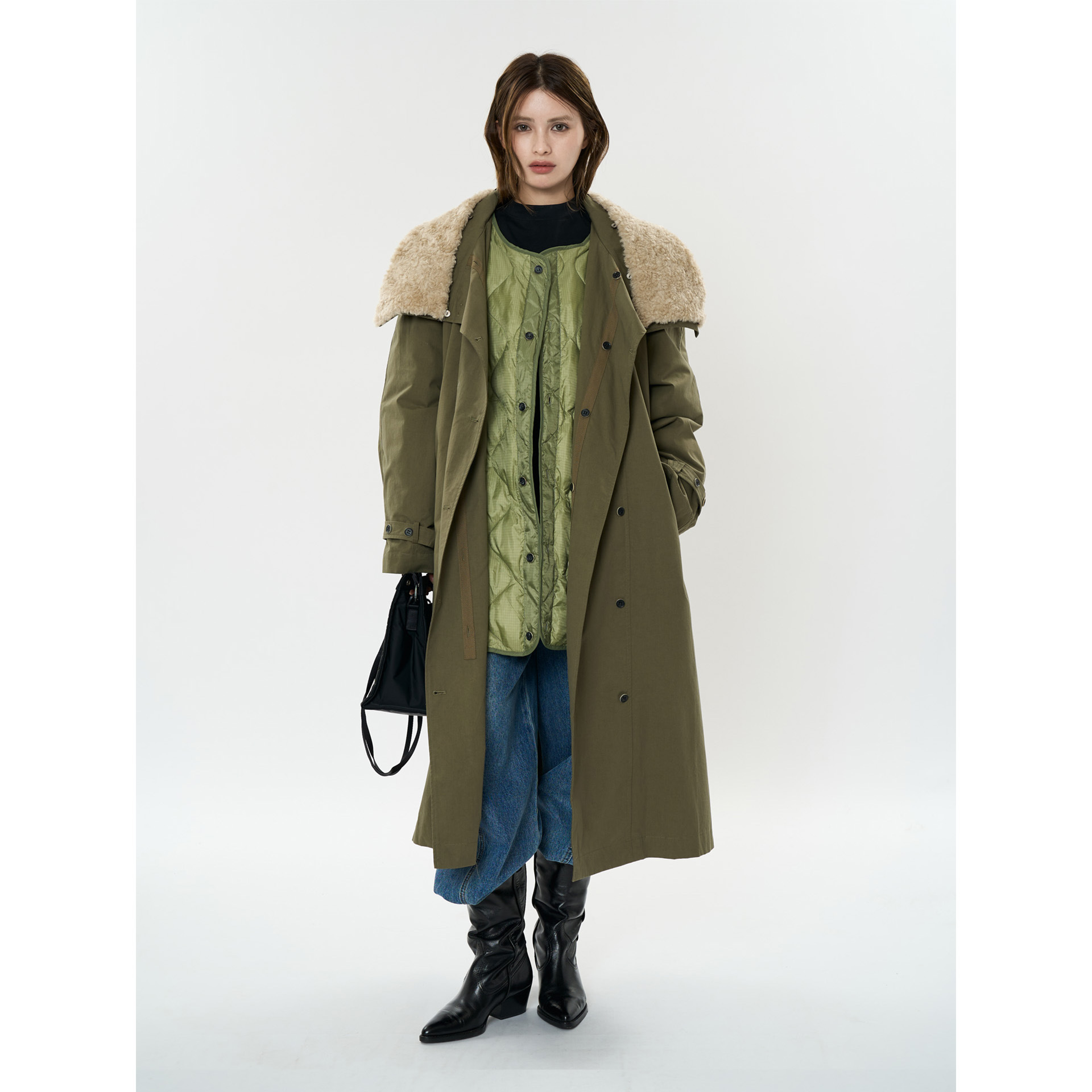 冬季新款日系休闲可拆卸长款风衣羽绒服两件套舒适保暖外套女