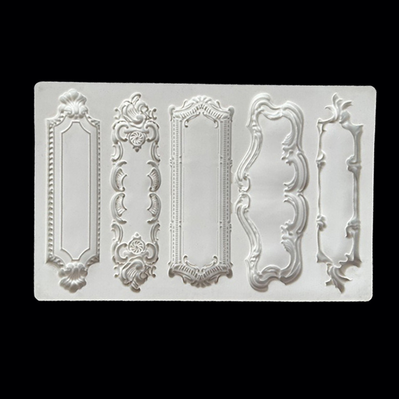 Marco de fotos en relieve retro europeo, molde de silicona de chocolate, marco de espejo, herramienta de decoración de borde de pastel de fondant, pegamento