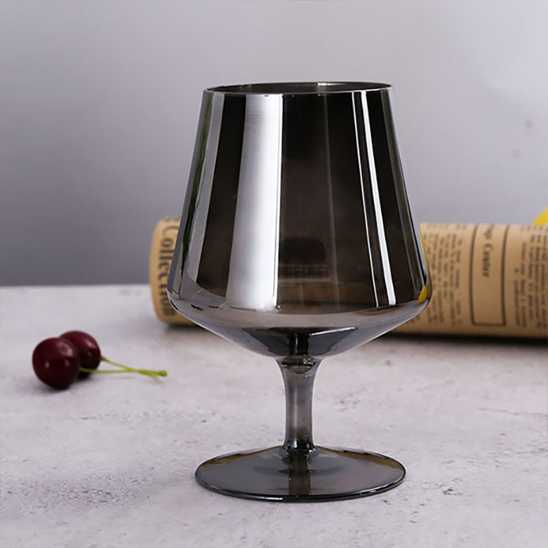 Tazas de vidrio de cristal chapeadas negras de alto pie tazas de vino gris de humo tazas de vino europeas tazas de champán de banquete occidental