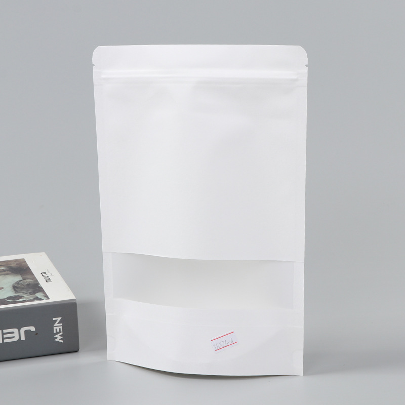 Spot bolsa de papel kraft con ventana transparente bolsa de embalaje de alimentos autosellada autoportante bolsa de té sellada de ocho lados fácil de rasgar