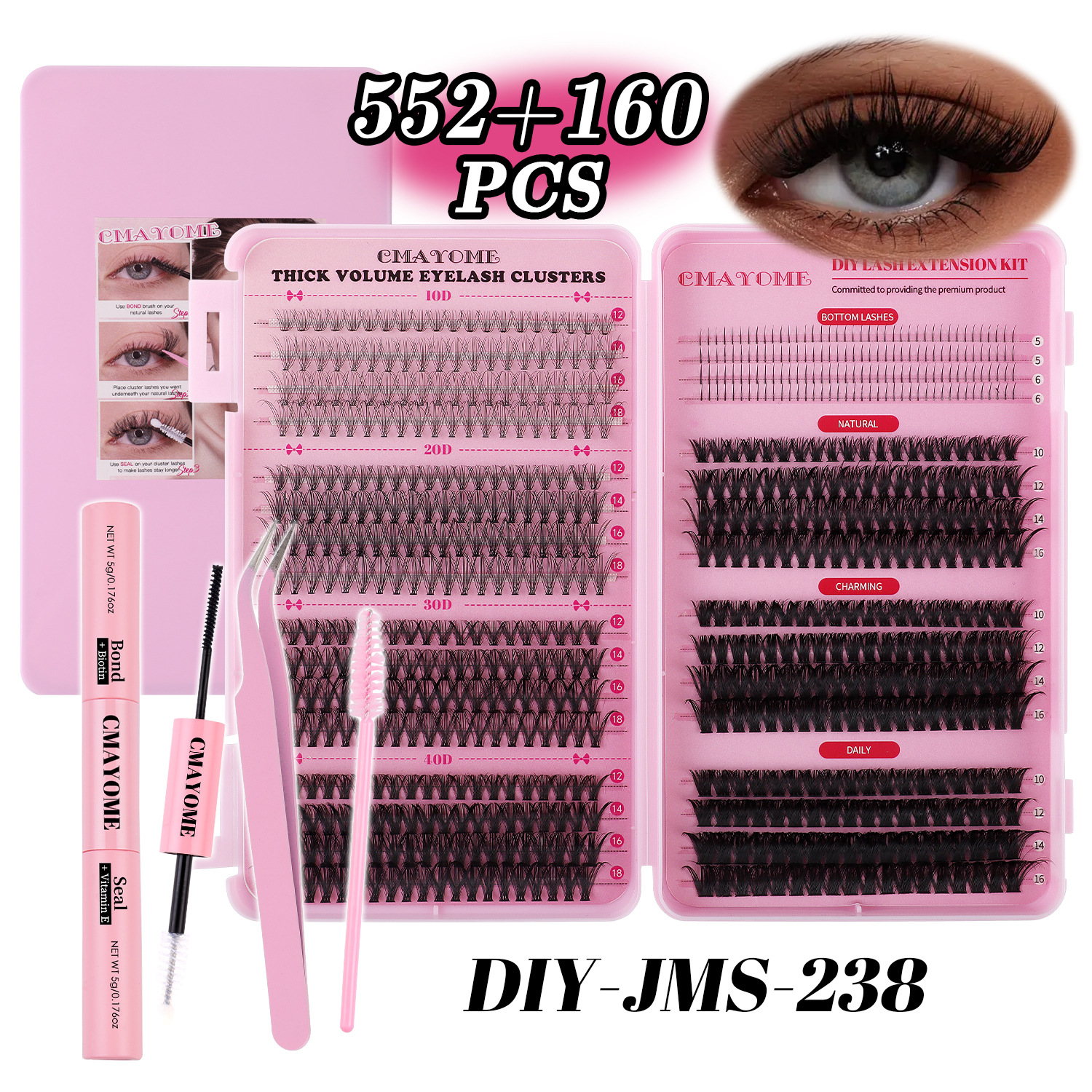 Estilo explosivo transfronterizo 640 racimos de bricolaje de un solo racimo de pelo de flor 9-16mm conjunto de extensión de pestañas postizas segmentadas curvas D gruesas naturales