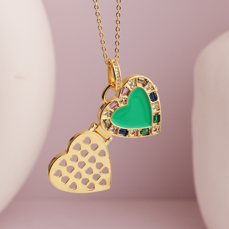 Fashion Heart Shape Copper Plating Inlay Zircon Pendant Necklace 1 Piece