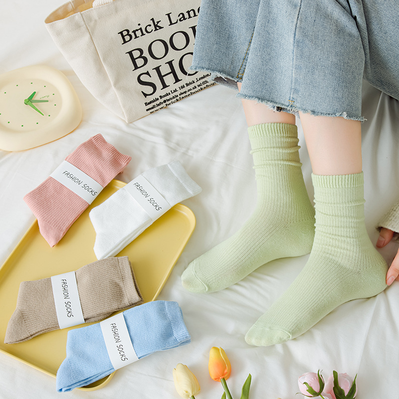 2025 nuevas calcetines de baile de color de mujer de dopamina calcetines de algodón de color sólido calcetines de tirada calcetines cuatro estaciones