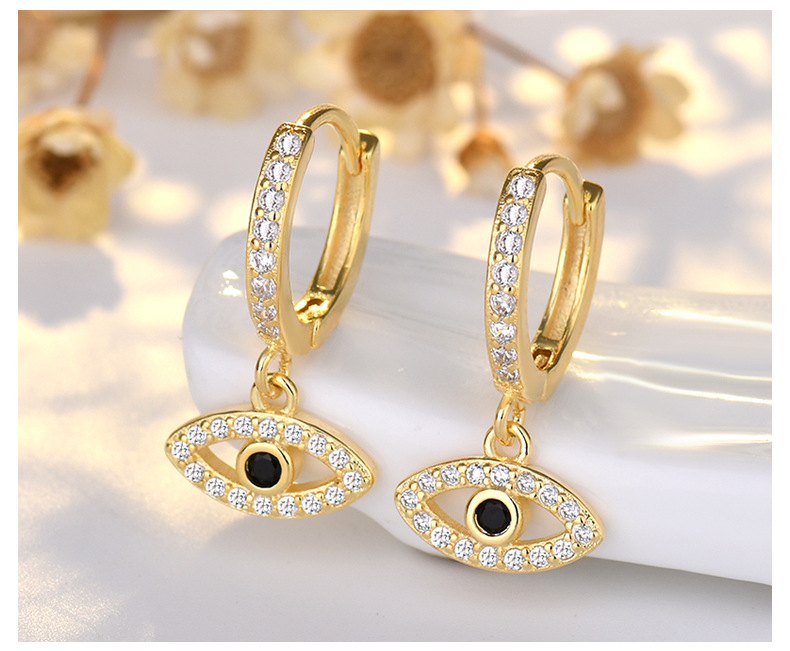 4g Weight Zircon Inlay Material 1 Pair Lady Devil's Eye Copper Plating Inlay Zircon Drop Earrings