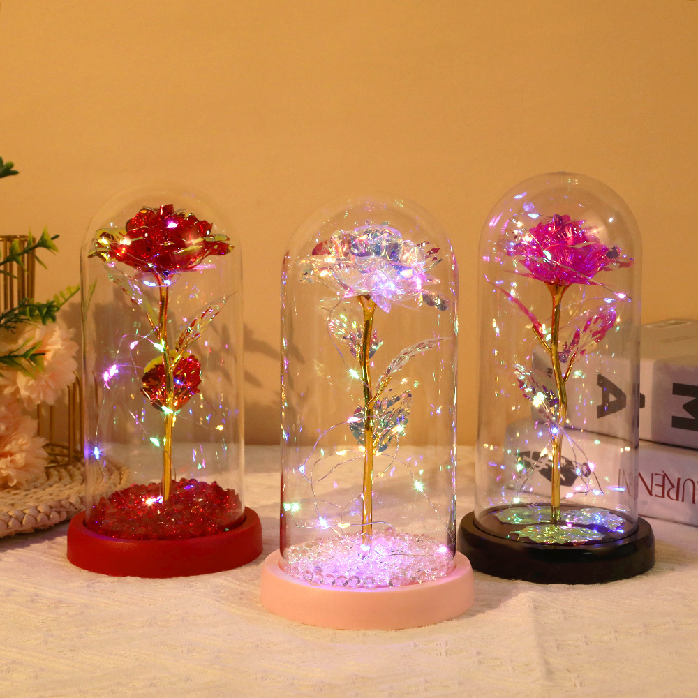 Caja de regalo de flores de vida eterna transfronteriza, cubierta de vidrio terminada, rosa, regalo de cumpleaños creativo del Día de la Madre