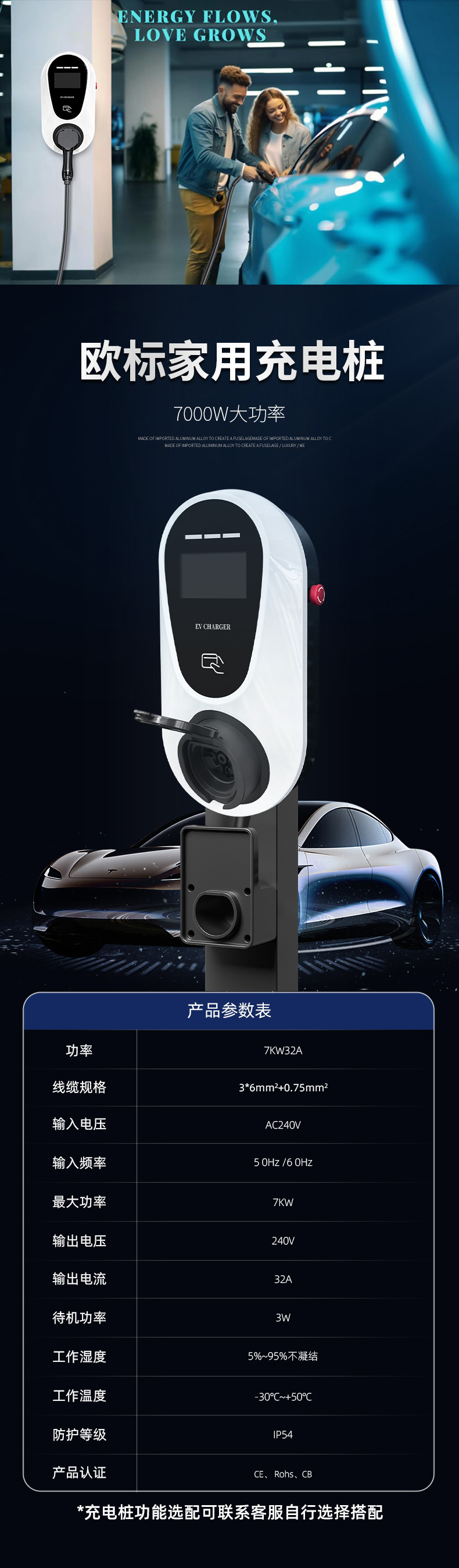 European Standard Type2 Household Electric Vehicle Charging Pile 7Kw New Energy Electric Vehicle Ac Charging Pile Tesla Universal