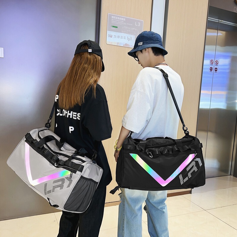 Korean style reflective strip travel bag trendy brand new large capacity short distance duffel bag trendy fashion sports gym bag Korean style reflective strip travel bag trendy brand new large capacity short distance duffel bag trendy fashion sports gym bag