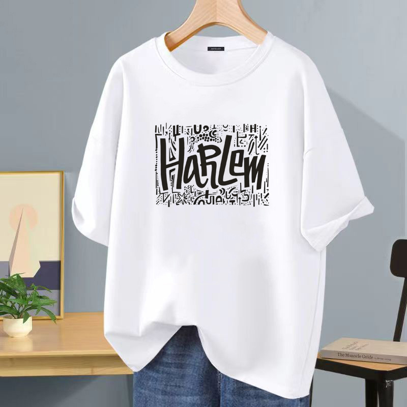 Camiseta de manga corta blanca de seda de hielo, logotipo impreso, ropa de clase, ropa de trabajo de bricolaje, camiseta de cuello redondo, manga corta impresa