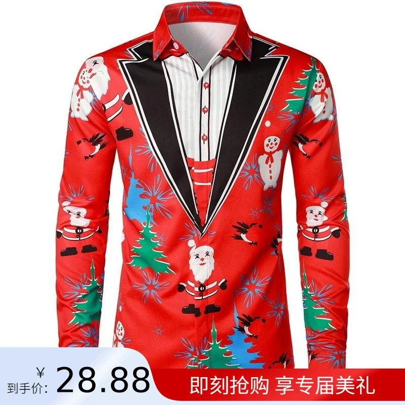Внешняя торговля Рождественский косплей мужская цветочная рубашка повседневный длинный рукав лацканный топ 3D принт однобортный кардиган