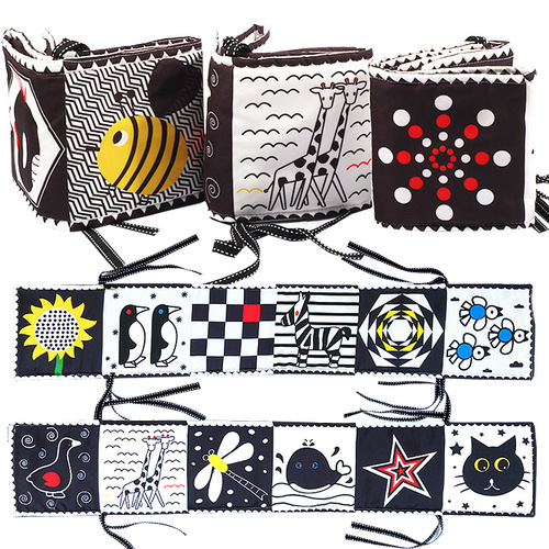Cross-border new product baby visual black and white color training early education book newborn shape crib with BB device