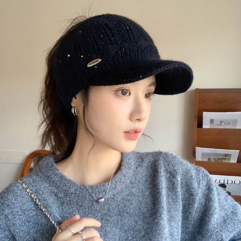 秋冬季帽子女大头围纯色鸭舌帽韩版时尚百搭针织帽加绒加厚保暖帽|undefined