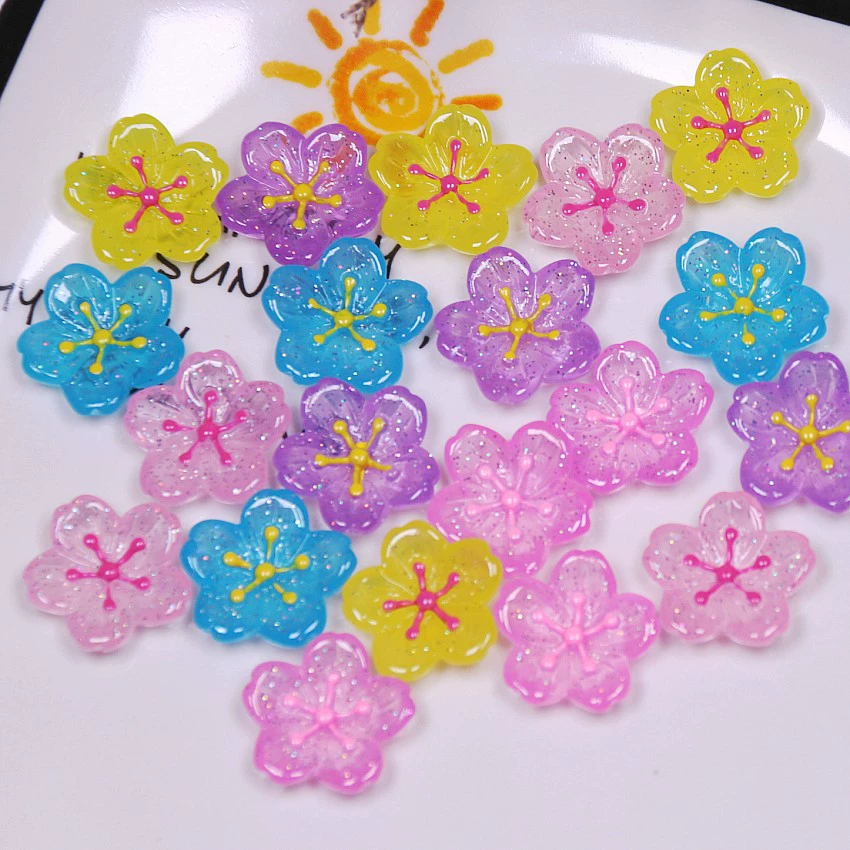 Розовые супер милые блестки маленькие цветы дикие аксессуары из смолы для мобильных телефонов чехлы для волос для детей новые патч
