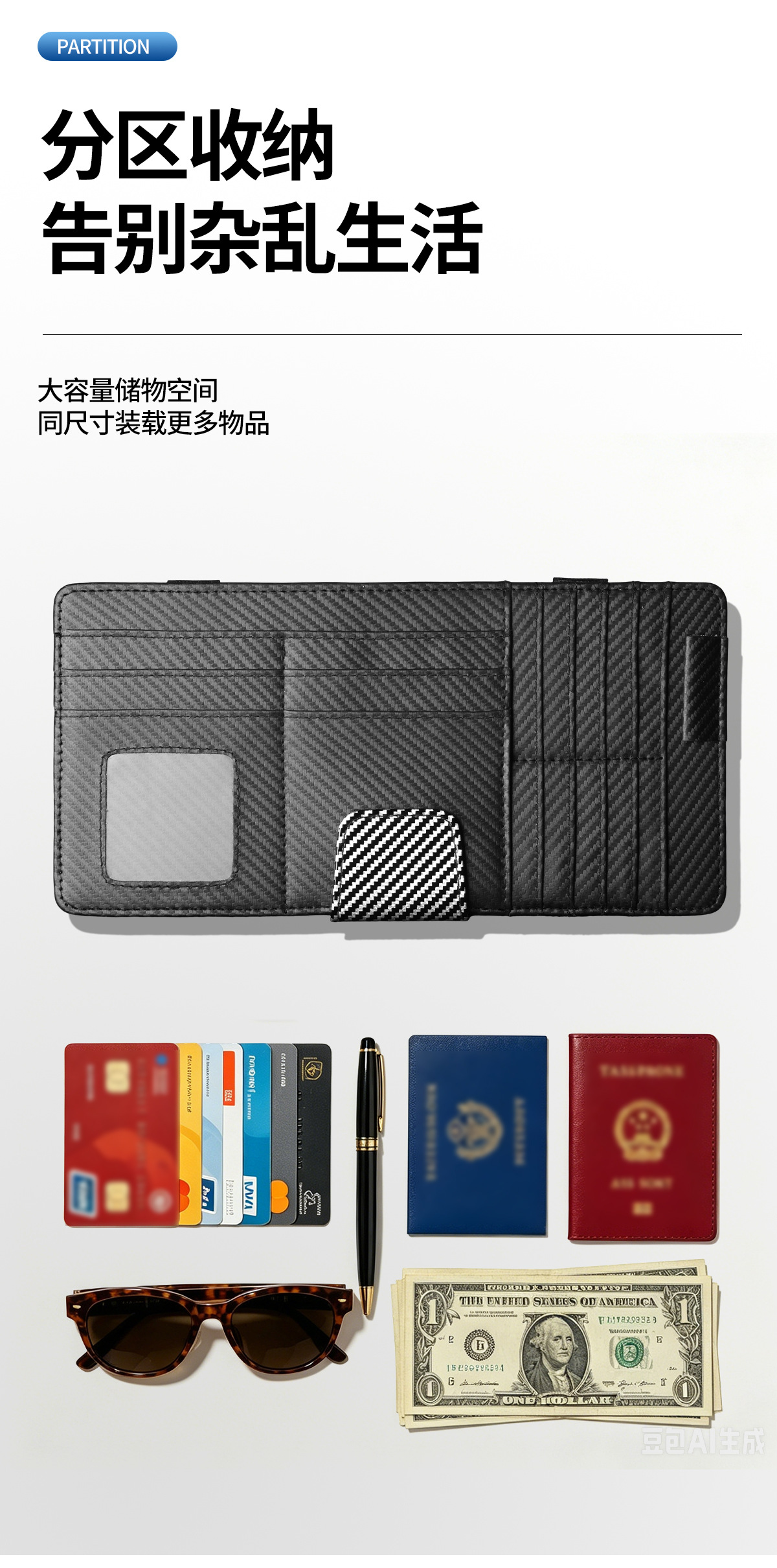 Car Sun Visor Glasses Holder, Car Carbon Fiber Pattern Storage Box, Ticket Holder, Car Multifunctional Tissue Bag, Sunglasses Holder