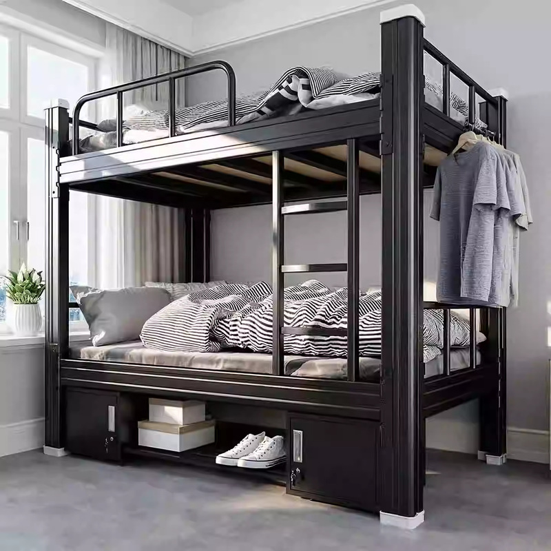 Double-Layer Iron Frame Thickened Bunk Bed for Students, Steel Frame High and Low Bunk Bed for Two Persons, Staff Dormitory Single Iron Frame Bunk Bed