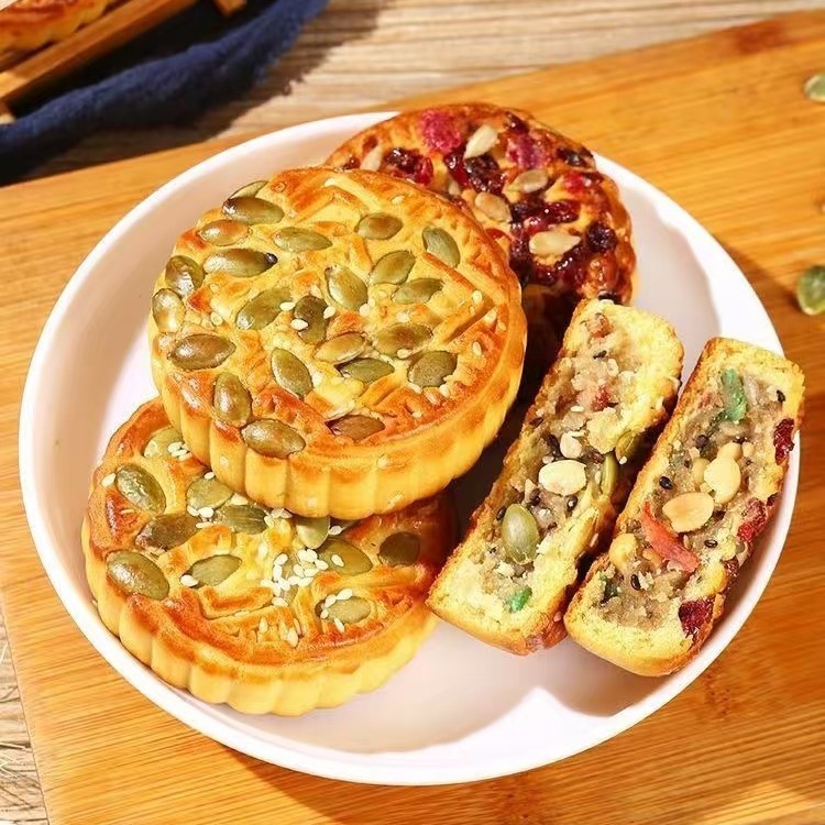 坚果大月饼果仁月饼批发五仁中秋糕点零食点心南瓜子仁蔓越莓葡萄|undefined