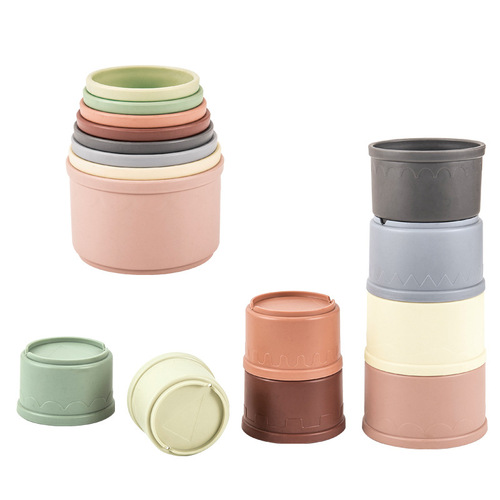Cross-border children's fun geometric figure layered hourglass stackable cups wheat color educational bath play water toy wholesale