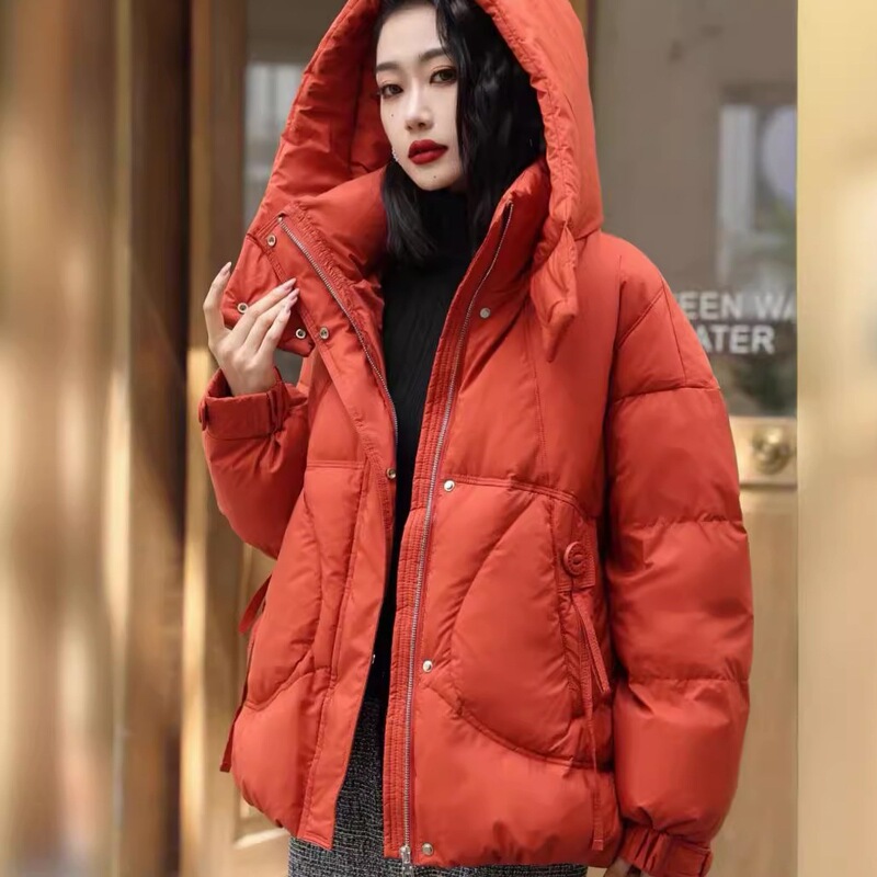 英伦风短款羽绒服韩系休闲时尚保暖服连帽小个子加厚版面包服外套|undefined