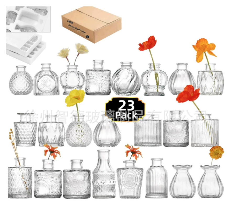 Transparent glass vases for decorating dining tables, home