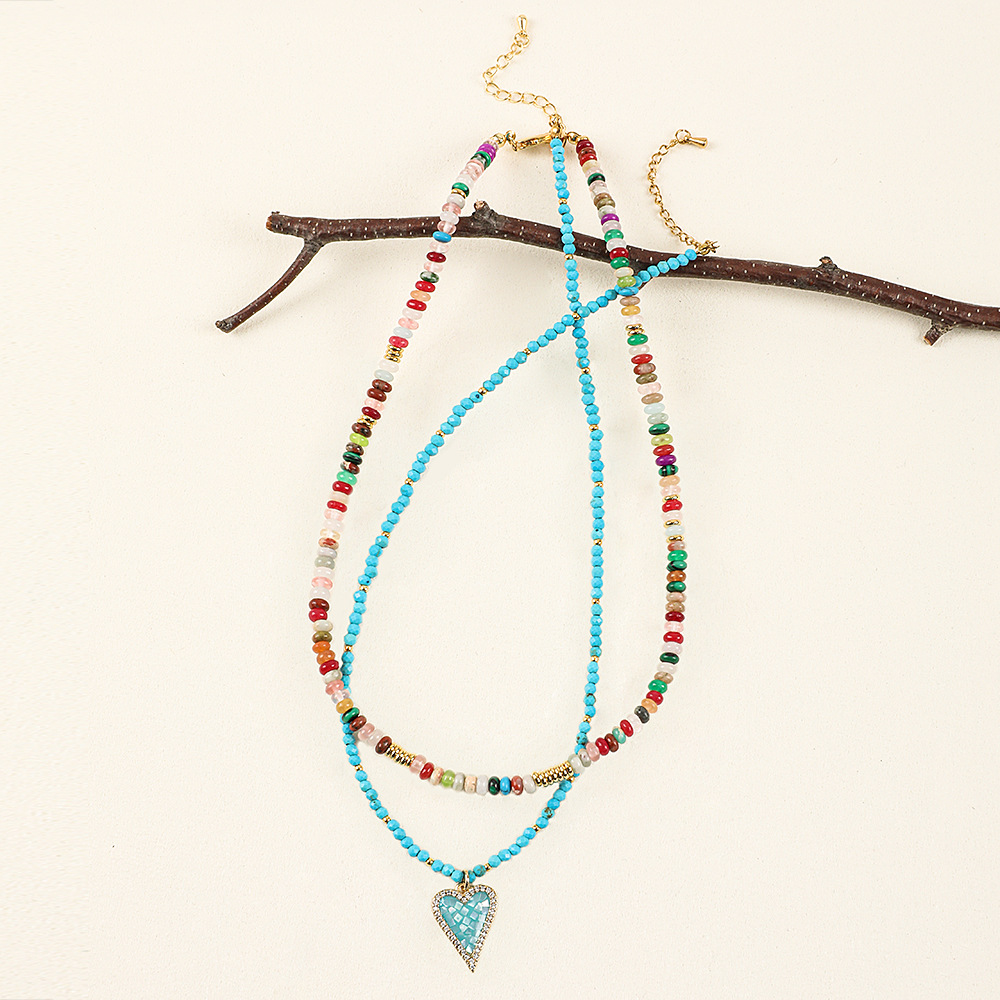 20g Weight Necklace Classification 1 Piece Quantity Travel Occasion Alloy, Agate Material Heart Shape Pattern Women's Gender Beaded Design Ethnic Style, Bohemian Style Ethnic Style Bohemian Heart Shape Alloy Agate Necklace In Bulk 11