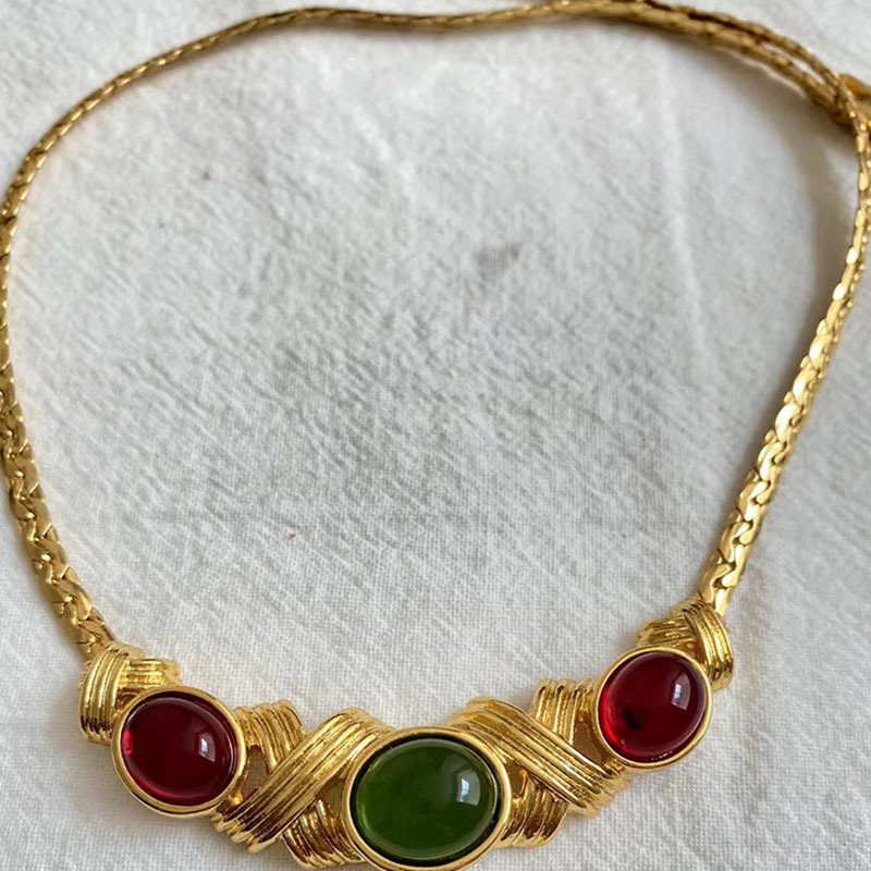 Retro Geometric Alloy Plating Artificial Gemstones Womenu0027S Necklace 1 Pair