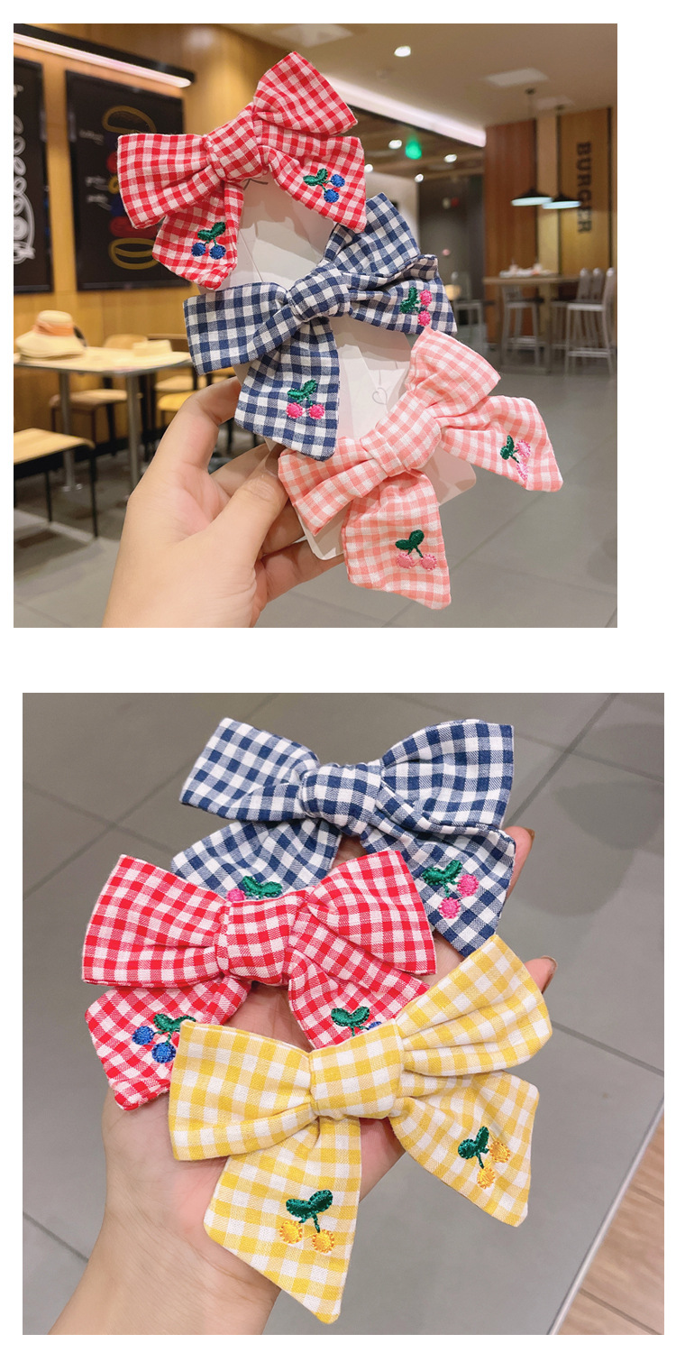 Wholesale Accessories Embroidery Fruit Cherry Bow Checkered Hairpin Nihaojewelry display picture 5