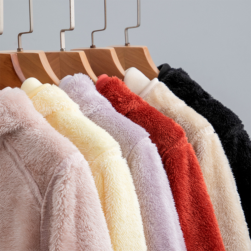 Doble cara de abrigo de terciopelo de mujer otoño y invierno calentamiento grueso agitado con capuchón cardigan de invierno para mujeres para correr y escalar montañas