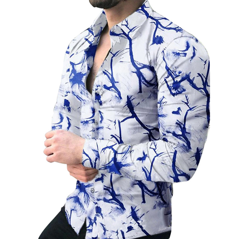 Comercio exterior transfronterizo 2023 nueva primavera y otoño camisa de manga larga para hombres moda 3D impresa camisa casual ventas directas de fábrica