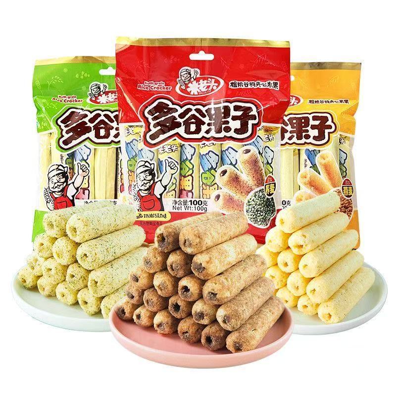 Mi Laotou Multi-Grain Fruit 100g Energy Bar Bagged Sandwich Whole Grain Classic Seaweed Flavor Snacks Delicious Snacks