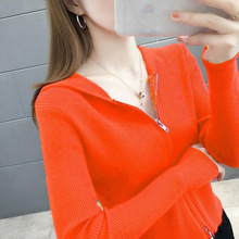 针织开衫外套女连帽拉链春秋季新款长袖上衣修身短款打底衫女装潮