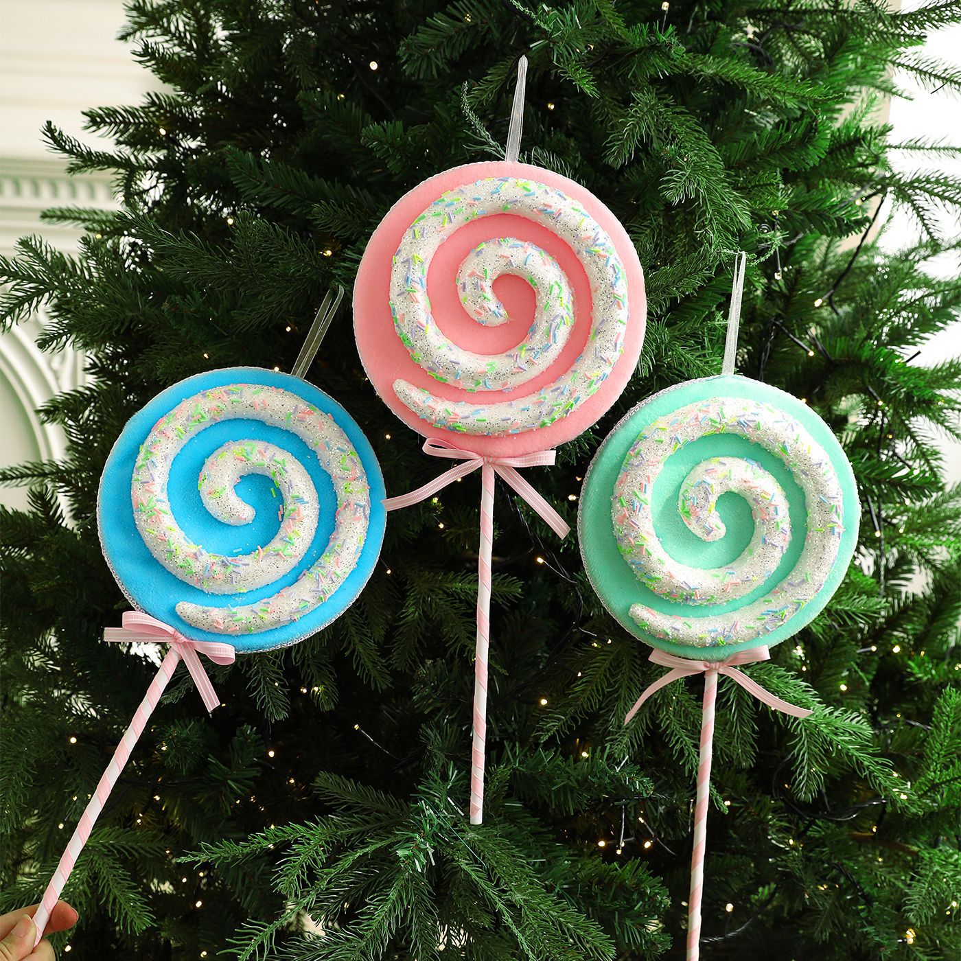 Color transfronterizo Lollipop espuma caramelo polvo pegajoso color árbol de Navidad ventana decoración colgante decoración colgante