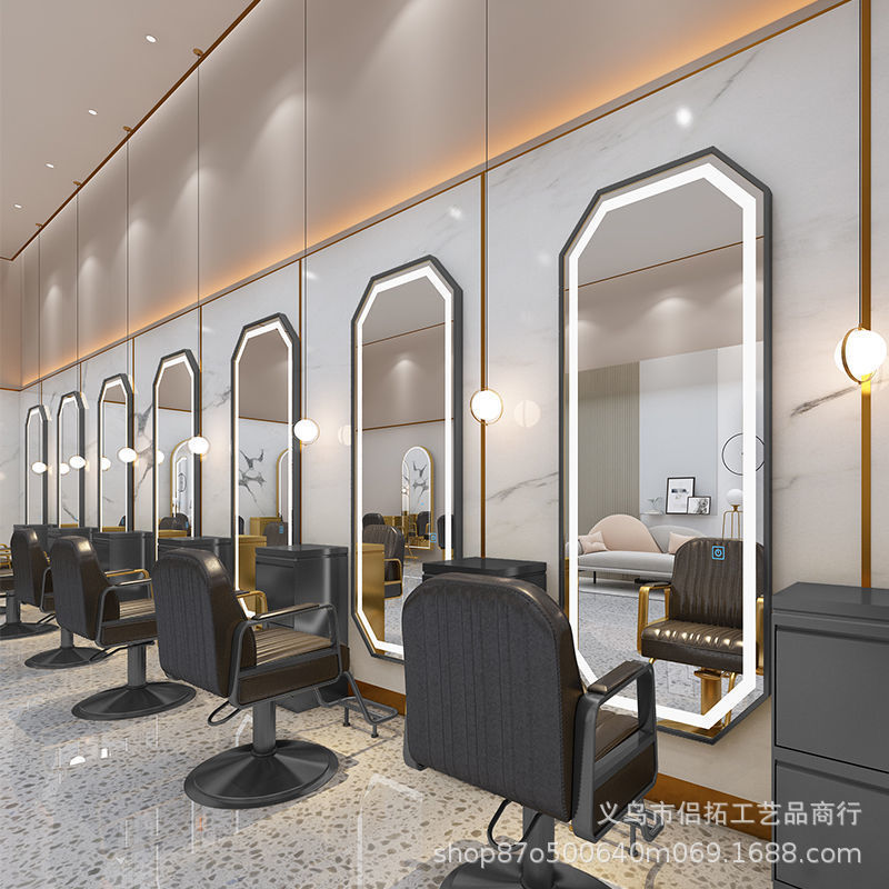 Espejo de Barbería con Luz, Estación de Espejo para Salón de Belleza, Espejo de Pared de una Sola Cara para Cortar el Cabello, Hacer Permanentes y Teñir, Venta al por Mayor de Fábrica