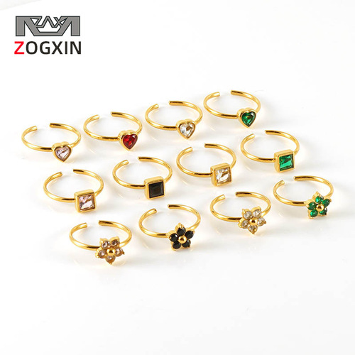 European and American fashion stainless steel colorful ring square love-shaped flower design ring titanium steel 18k women's wholesale
