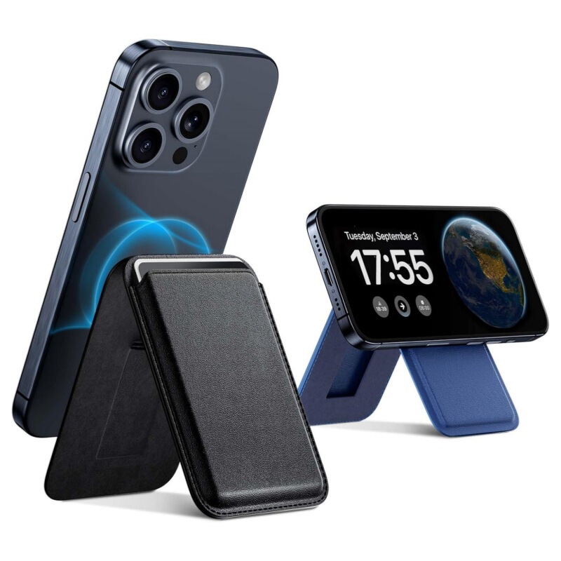 Foreign Trade Suitable for Apple iPhone Standing Magnetic Card Holder Magsafe Leather Strong Magnetic Pu Back Sticker Mobile Wallet