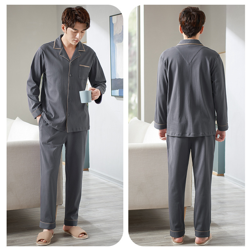 Pijamas de los hombres de primavera y otoño 100% algodón de manga larga más tamaño de los hombres sueltos de ropa para el hogar de otoño e invierno cardigan traje