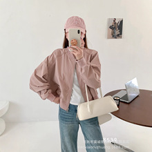日系宽松明线设计感小个子短款夹克秋新款棒球服飞行服工装外套女