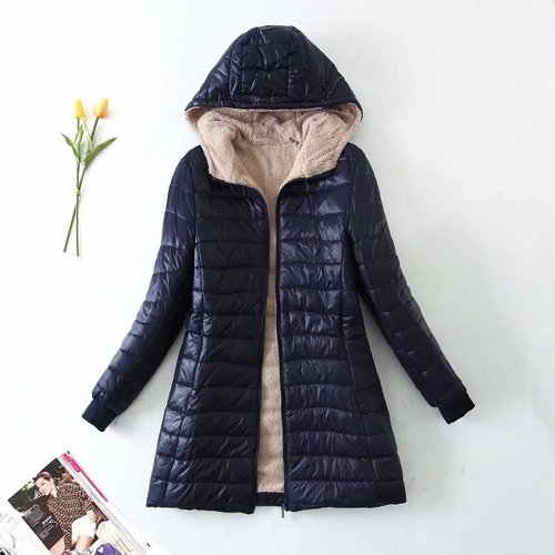 New autumn and winter European and American AliExpress lamb velvet mid-length warm hooded cotton coat for women tops with larger size cotton coat