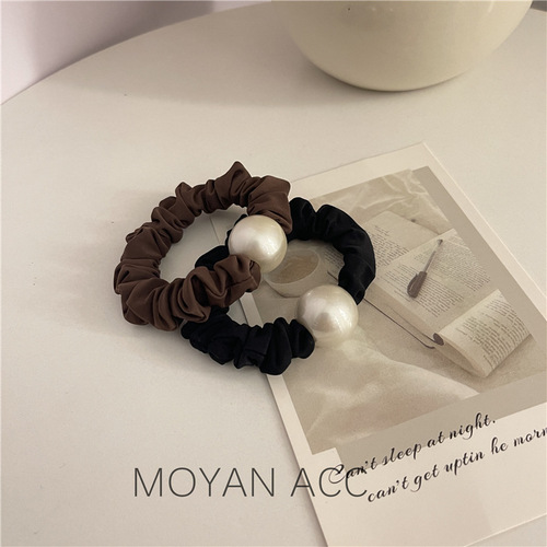 Elegant black pearl rubber band hair tie, simple velvet high elasticity headband hair accessory, Korean hair tie