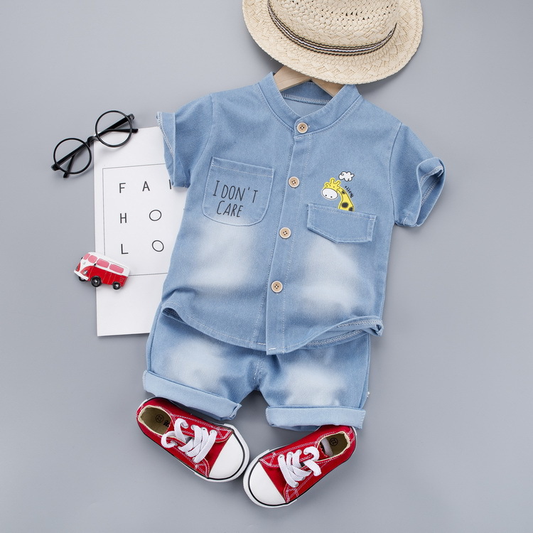 Children's Denim Short Sleeved Sets for Boys Cartoon Deer Shirts Toddler Clothing Aged 0-4 Years Old Dropshipping Available_voghion.com