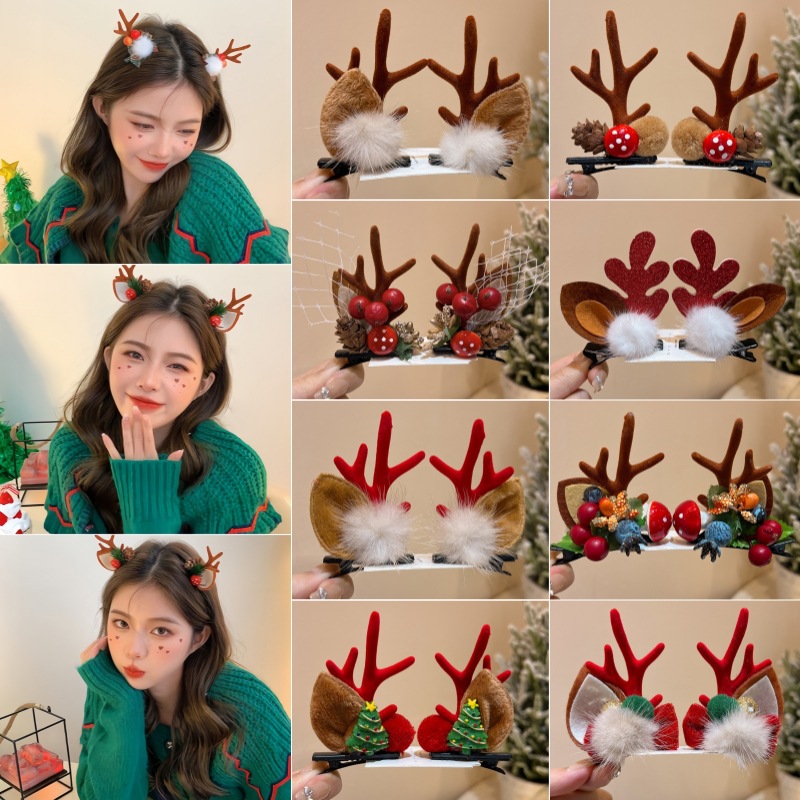 christmas headwear creative cute elk horn barrettes female forehead side clip 2025 new children‘s hairpin hair accessories