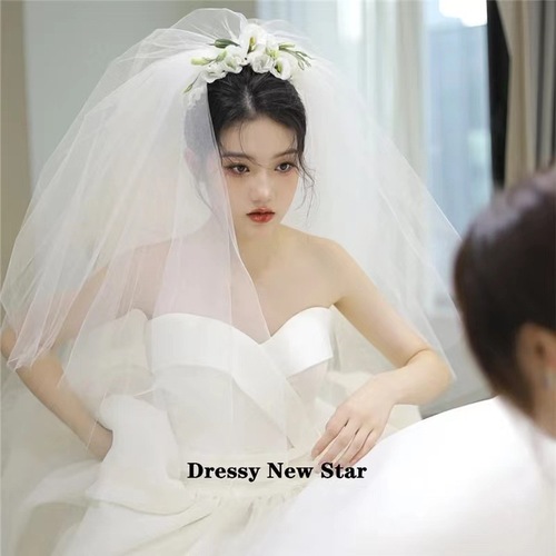 Korean style short double-layered hair comb style fluffy hard mesh veil bride wedding Korean mesh headwear travel photo white