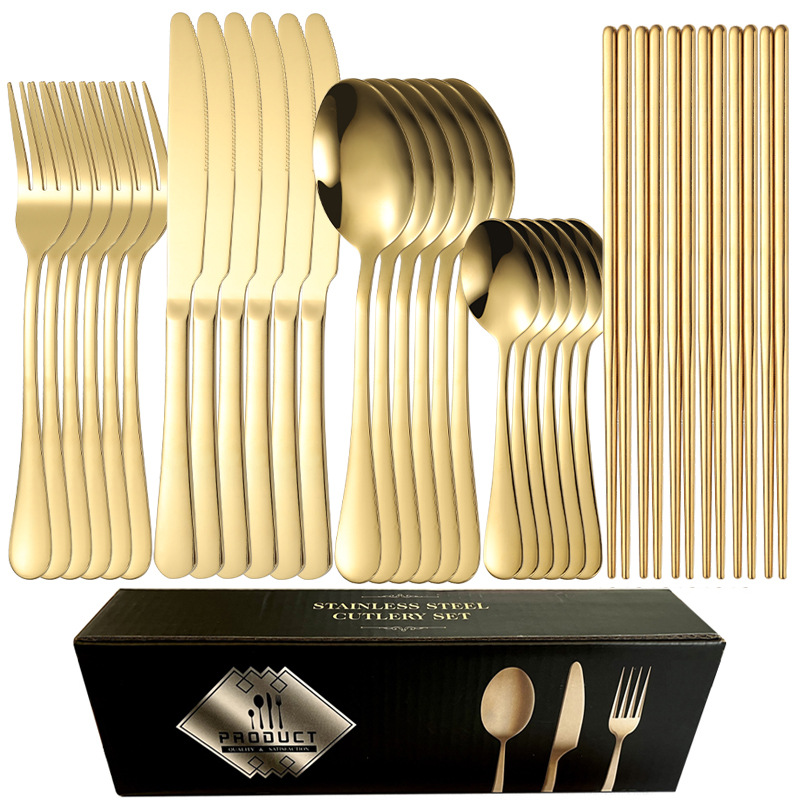 24 개 세트 [금] 칼 6 개, 포크 6 개, 숟가락 6 개, 작은 숟가락 6 개, 젓가락 6 개