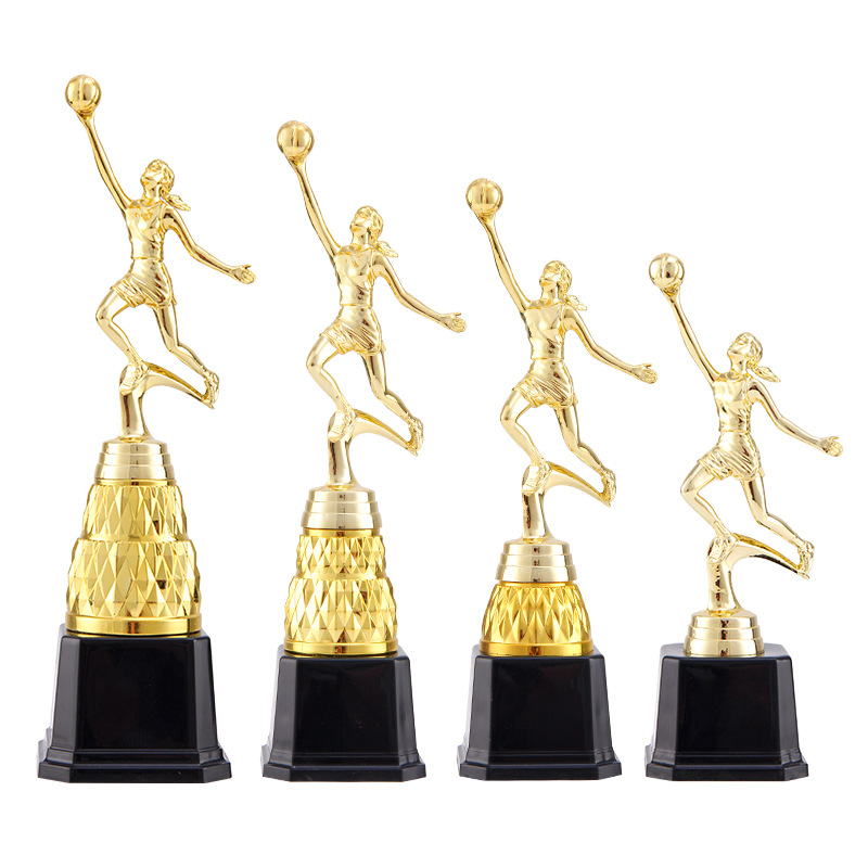 Trofeo de baloncesto y voleibol juvenil juegos juveniles creativos trofeo de resina de plástico pequeño hombre de oro grabado