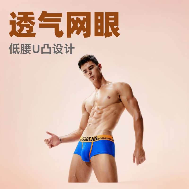 SEOBEAN men's underwear overseas men's boxers mesh low waist U convex men's boxer pants wholesale 90204