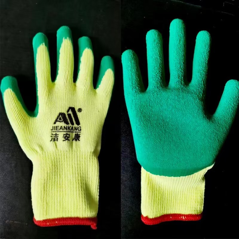 建筑橡胶手套棉纱涂胶劳保工作加厚浸胶手套 棉纱皱纹胶防滑手套